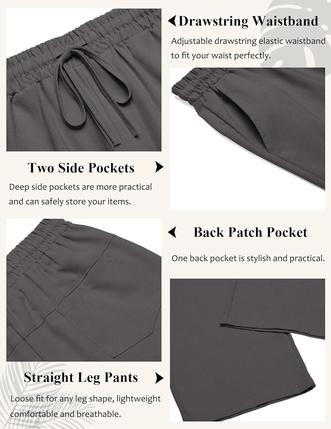 imageCOOFANDY Mens Casual Linen Pants Loose Fit Elastic Waist Drawstring Lightweight Pant Summer Beach TrousersDrak Grey