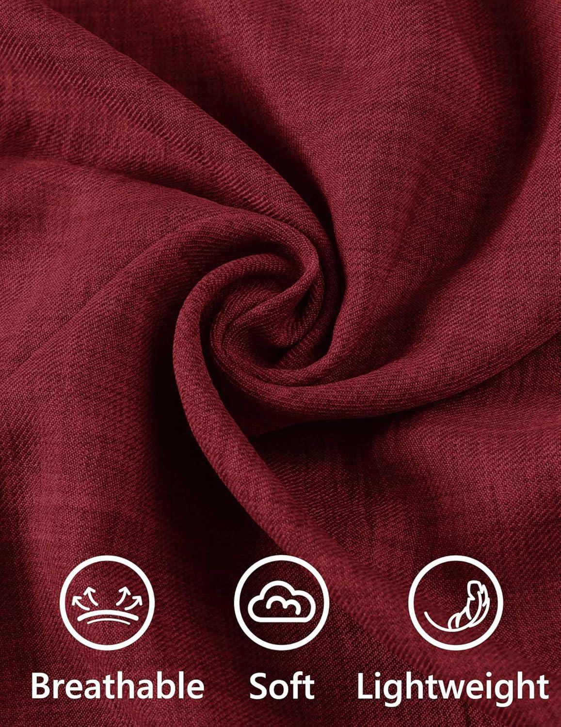 imageCOOFANDY Mens Casual Linen Shirt Short Sleeve Button Down Shirt Summer Beach Hawaiian ShirtsBurgundy