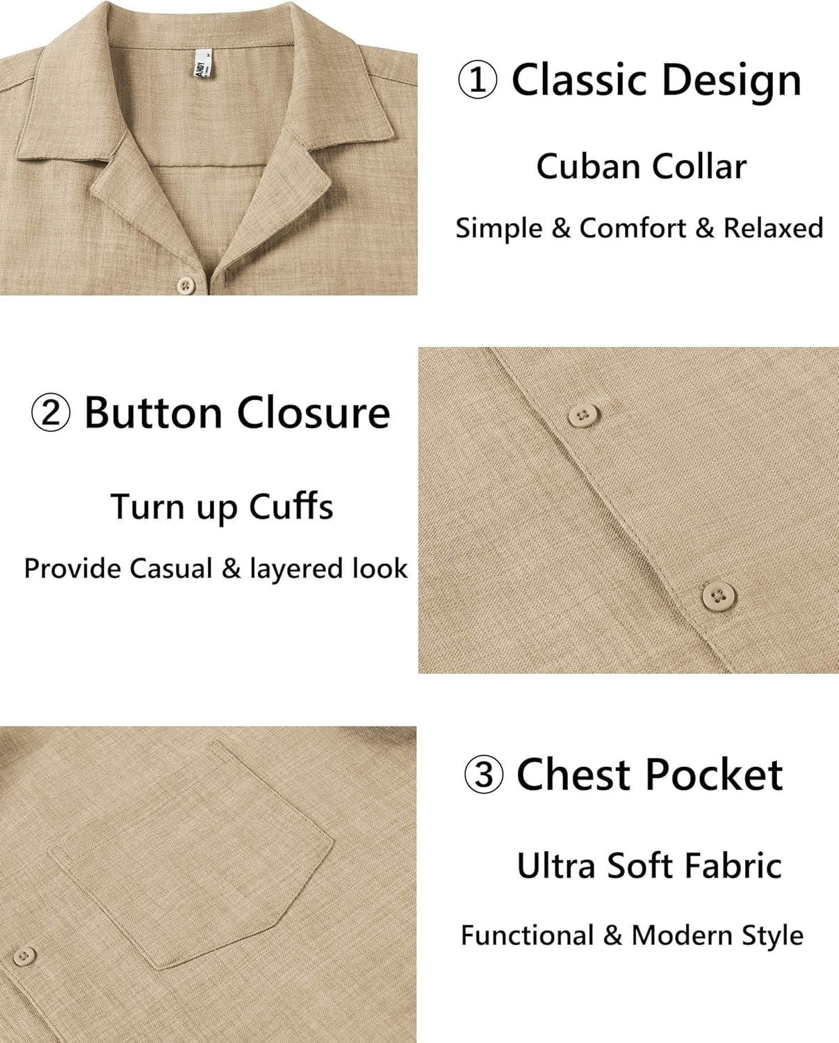 imageCOOFANDY Mens Casual Linen Shirt Short Sleeve Button Down Shirt Summer Beach Hawaiian ShirtsKhaki