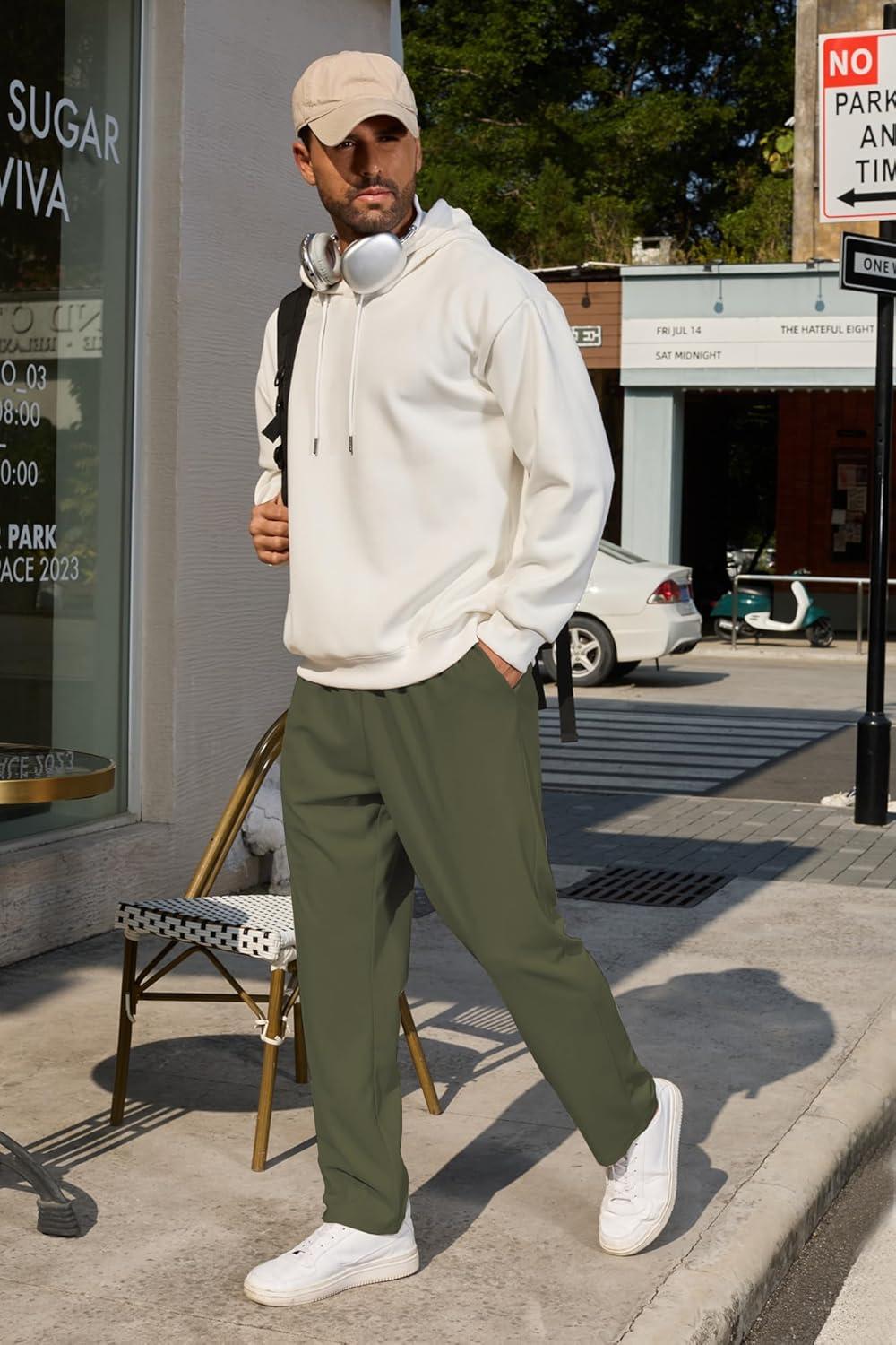 imageCOOFANDY Mens Casual Pants Waffle Knit Yoga Pants Lightweight Sweatpants Open Bottom Lounge TrousersArmy Green