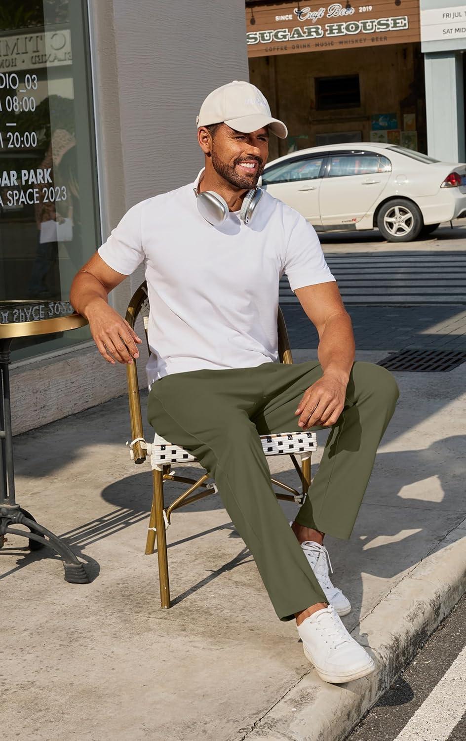 imageCOOFANDY Mens Casual Pants Waffle Knit Yoga Pants Lightweight Sweatpants Open Bottom Lounge TrousersArmy Green