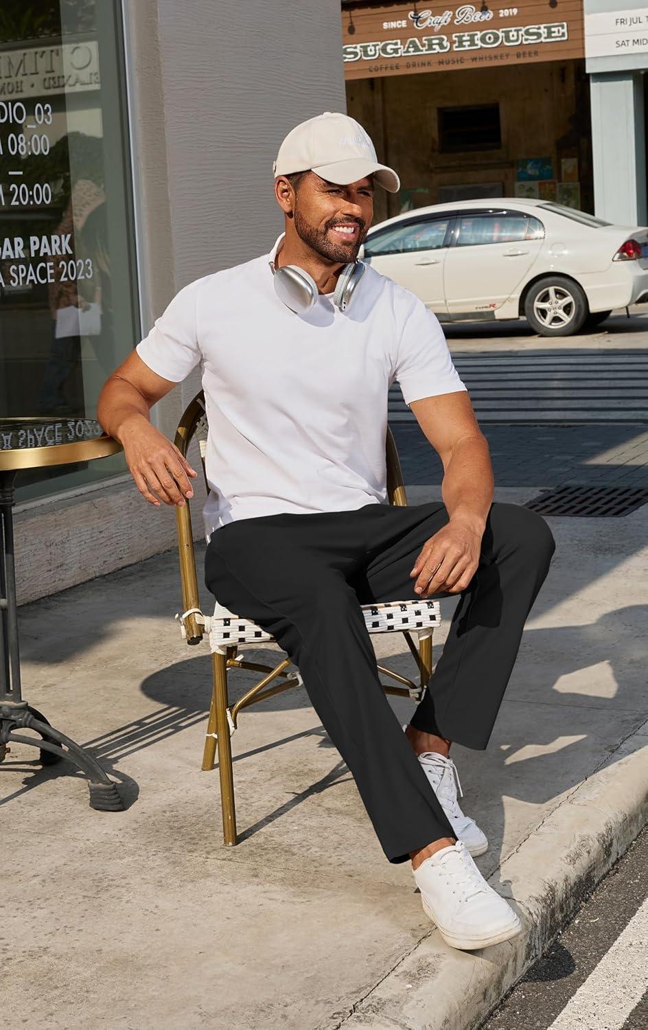 imageCOOFANDY Mens Casual Pants Waffle Knit Yoga Pants Lightweight Sweatpants Open Bottom Lounge TrousersBlack