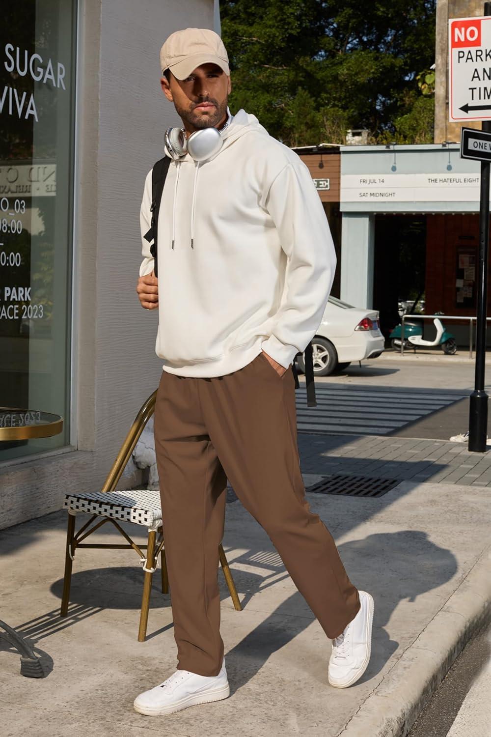 imageCOOFANDY Mens Casual Pants Waffle Knit Yoga Pants Lightweight Sweatpants Open Bottom Lounge TrousersBrown