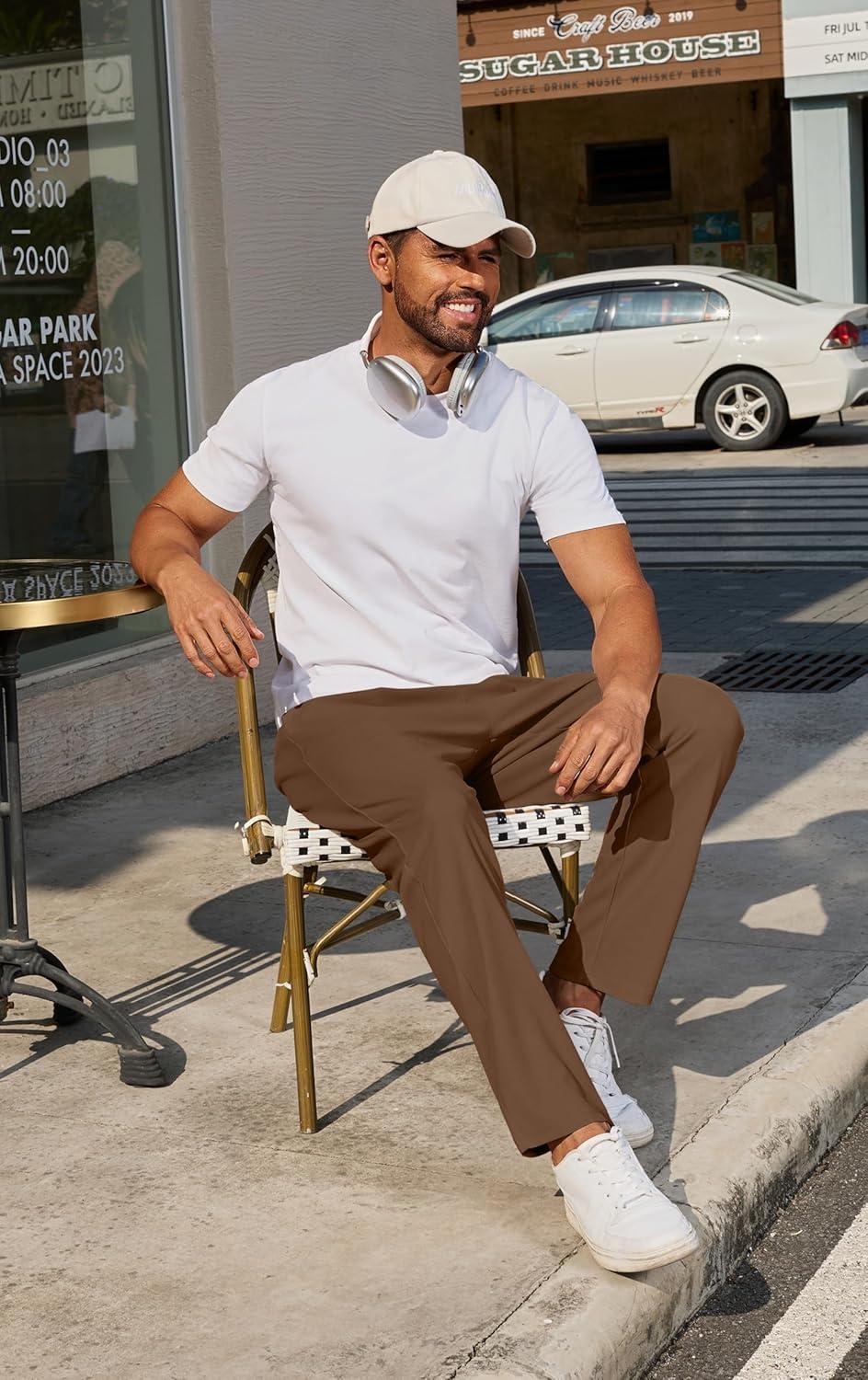 imageCOOFANDY Mens Casual Pants Waffle Knit Yoga Pants Lightweight Sweatpants Open Bottom Lounge TrousersBrown