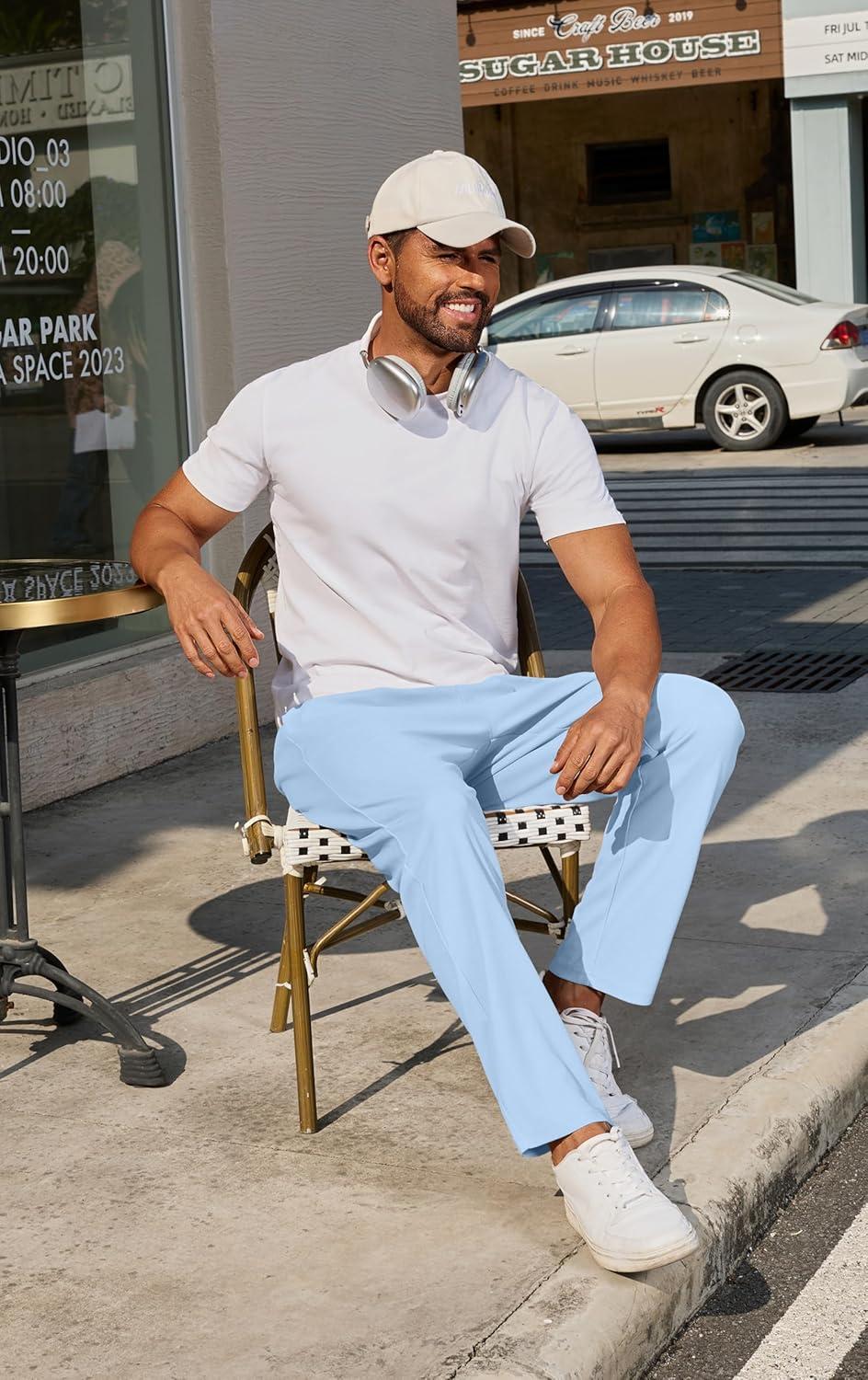 imageCOOFANDY Mens Casual Pants Waffle Knit Yoga Pants Lightweight Sweatpants Open Bottom Lounge TrousersSky Blue