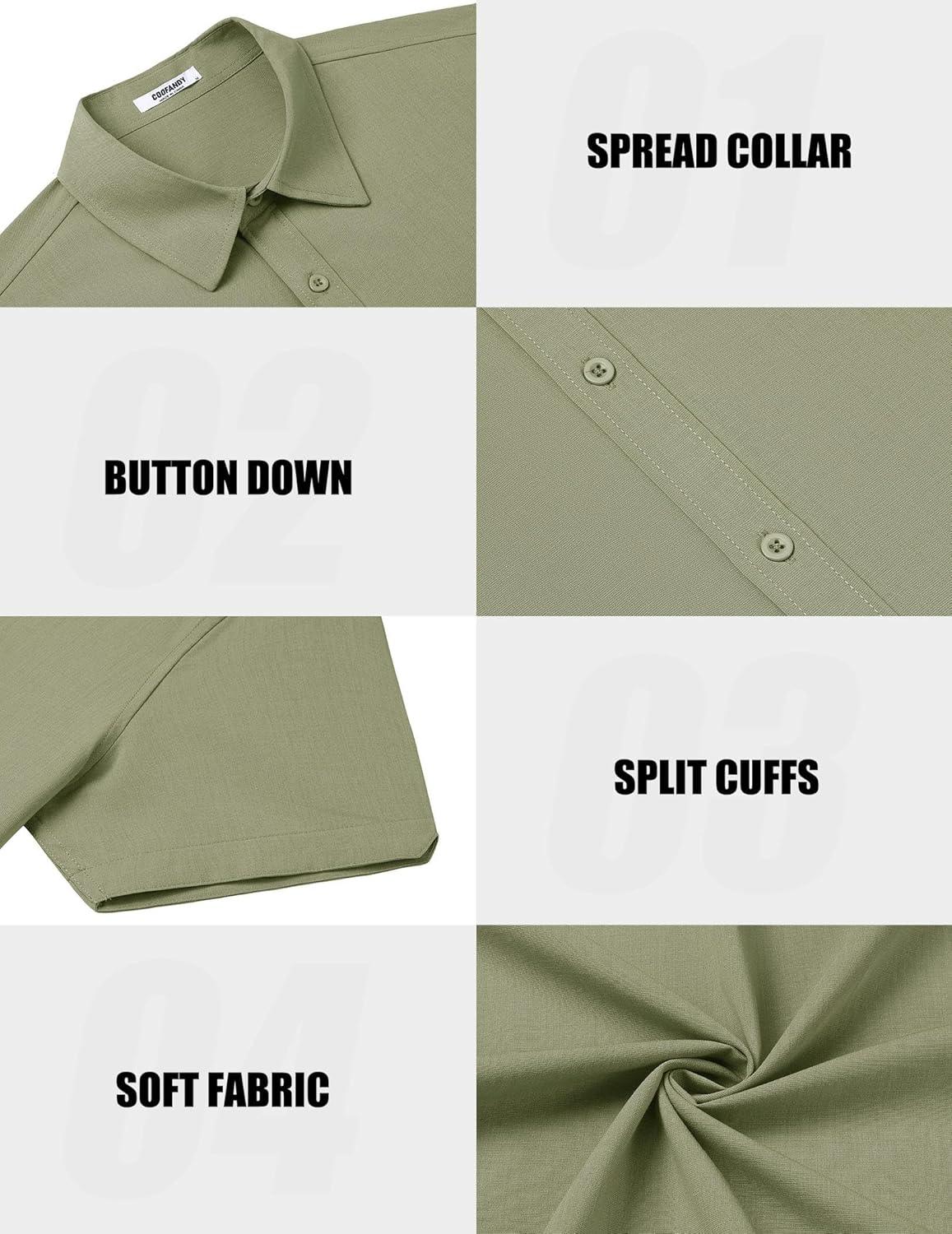 imageCOOFANDY Mens Casual Shirts Short Sleeve Button Down Shirt Wrinkle Free Summer ShirtArmy Green