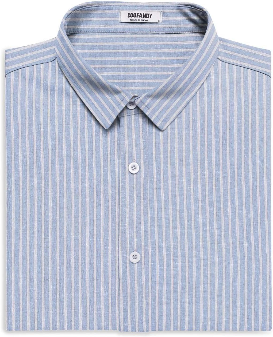 imageCOOFANDY Mens Casual Shirts Short Sleeve Button Down Shirt Wrinkle Free Summer ShirtBluewhite Stripes