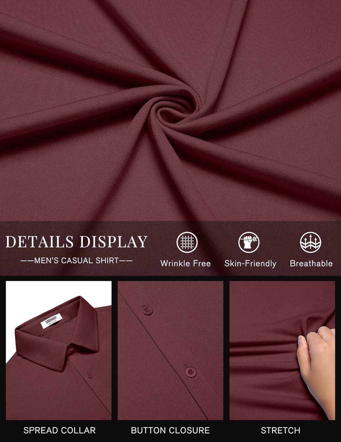 imageCOOFANDY Mens Casual Shirts Short Sleeve Button Down Shirt Wrinkle Free Summer ShirtDarck Red