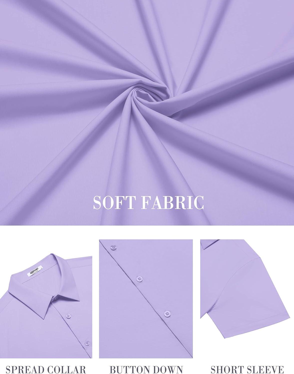 imageCOOFANDY Mens Casual Shirts Short Sleeve Button Down Shirt Wrinkle Free Summer ShirtLavender