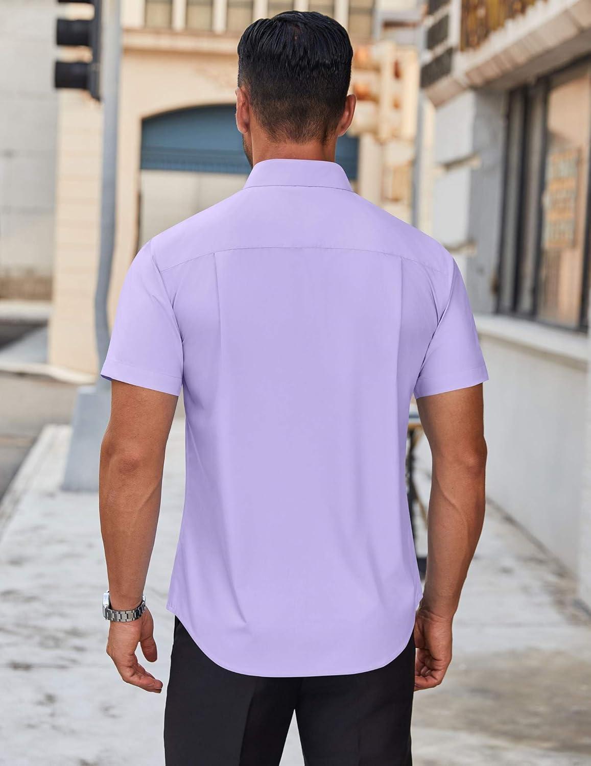 imageCOOFANDY Mens Casual Shirts Short Sleeve Button Down Shirt Wrinkle Free Summer ShirtLavender