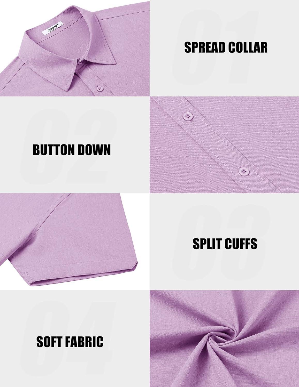 imageCOOFANDY Mens Casual Shirts Short Sleeve Button Down Shirt Wrinkle Free Summer ShirtLight Purple