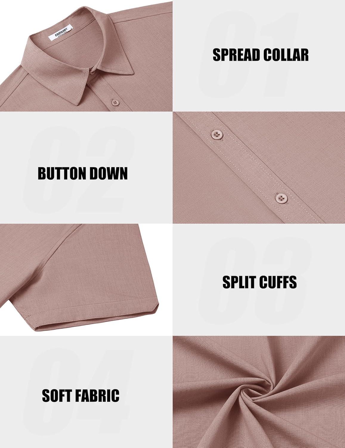 imageCOOFANDY Mens Casual Shirts Short Sleeve Button Down Shirt Wrinkle Free Summer ShirtPink