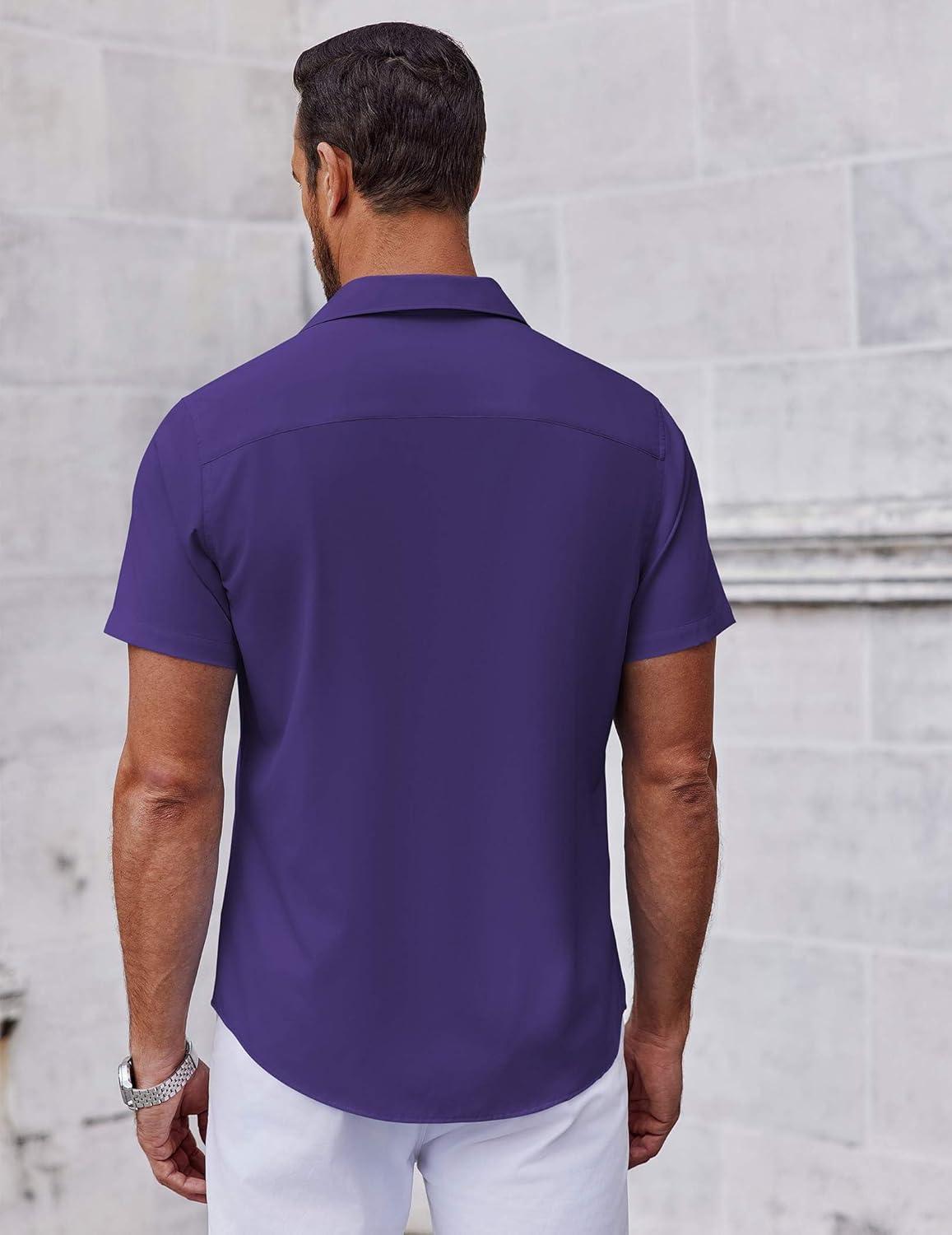 imageCOOFANDY Mens Casual Shirts Short Sleeve Button Down Shirt Wrinkle Free Summer ShirtPurple