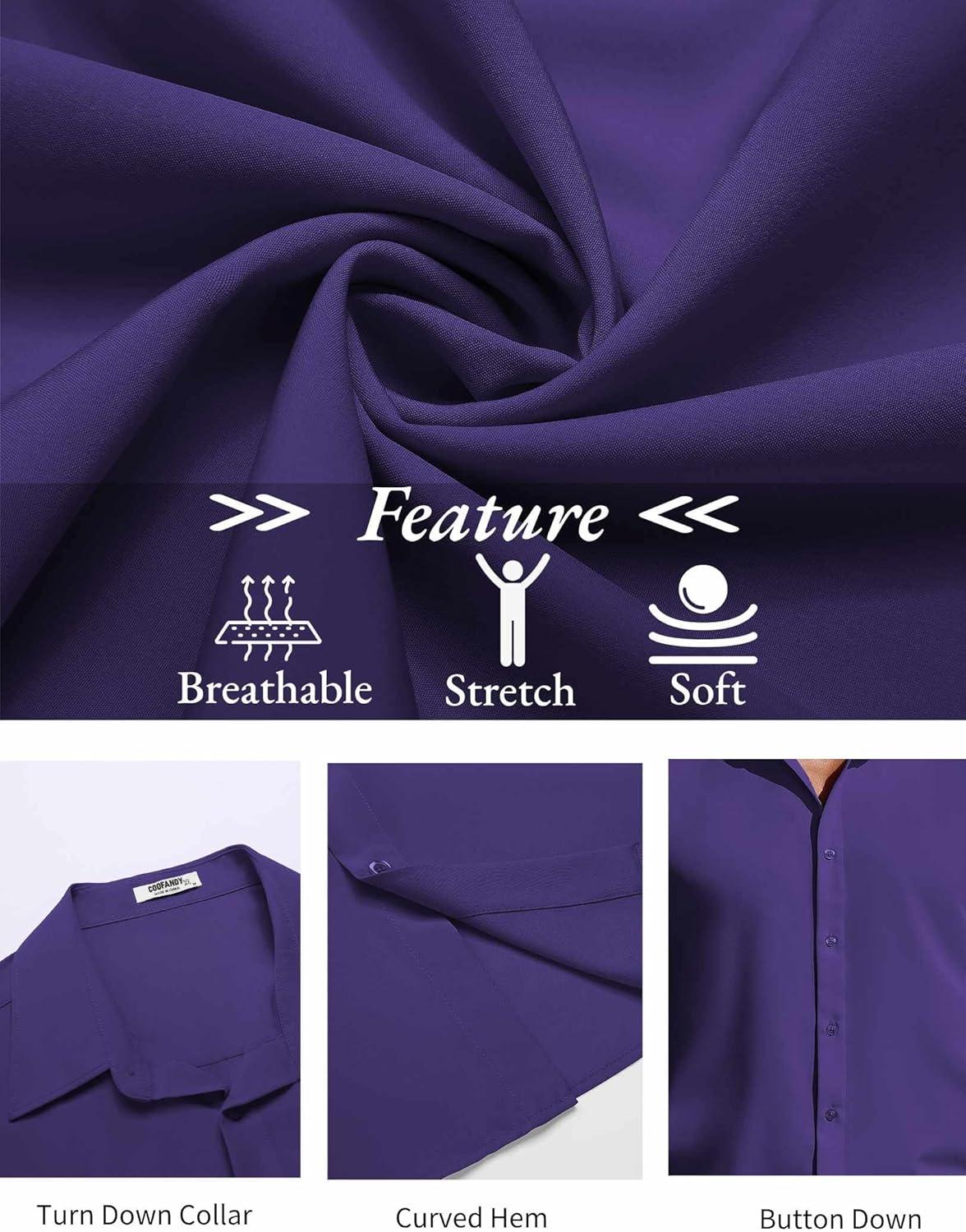 imageCOOFANDY Mens Casual Shirts Short Sleeve Button Down Shirt Wrinkle Free Summer ShirtPurple