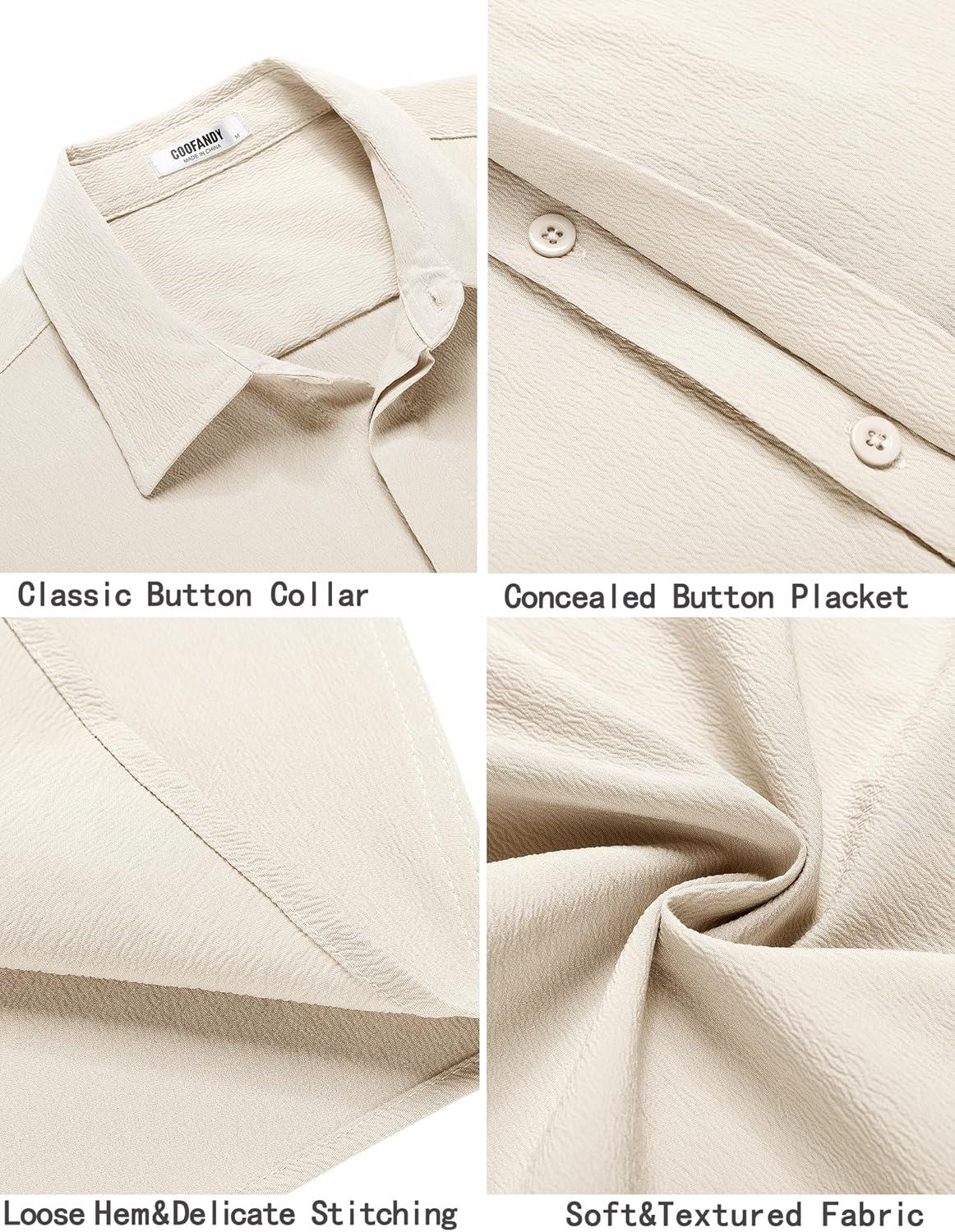 imageCOOFANDY Mens Casual Short Sleeve Button Down Summer Beach Shirt Lightweight Textured Wrinkle Free Stretch ShirtsVanilla Ice