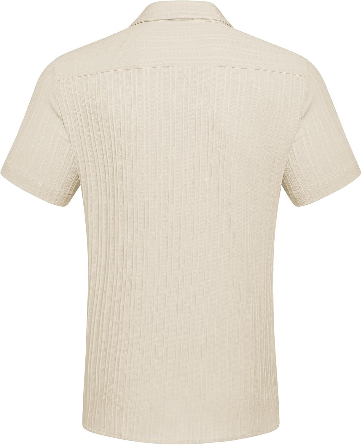 imageCOOFANDY Mens Casual Short Sleeve Shirts Summer Beach Shirt Button Down Textured Shirts Vacation Hawaiian ShirtsBeige