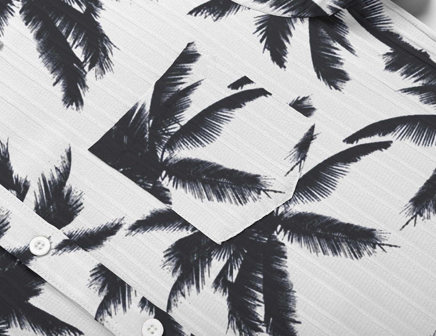 imageCOOFANDY Mens Casual Short Sleeve Shirts Summer Beach Shirt Button Down Textured Shirts Vacation Hawaiian ShirtsCoconut Treenavy