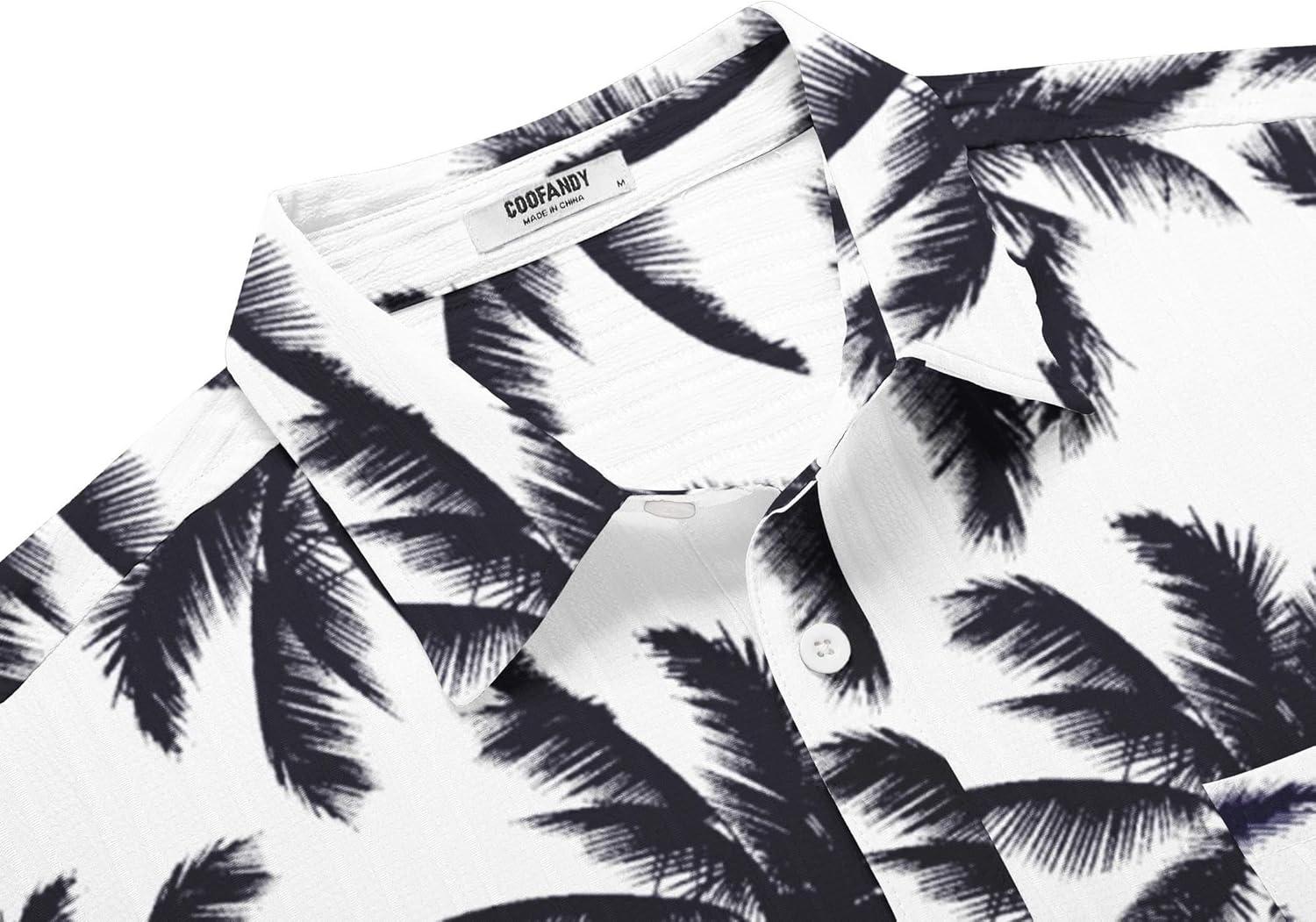 imageCOOFANDY Mens Casual Short Sleeve Shirts Summer Beach Shirt Button Down Textured Shirts Vacation Hawaiian ShirtsCoconut Treenavy