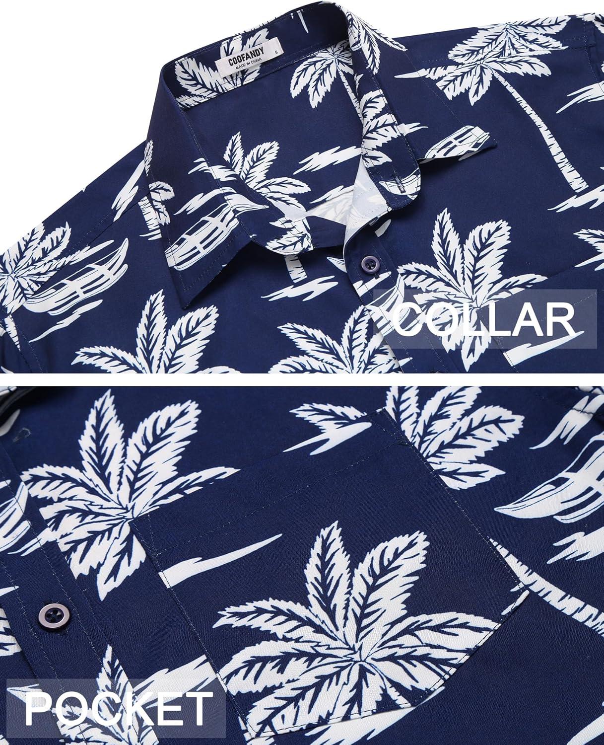 imageCOOFANDY Mens Casual Short Sleeve Shirts Summer Beach Shirt Button Down Textured Shirts Vacation Hawaiian ShirtsDark Blue Palm Tree