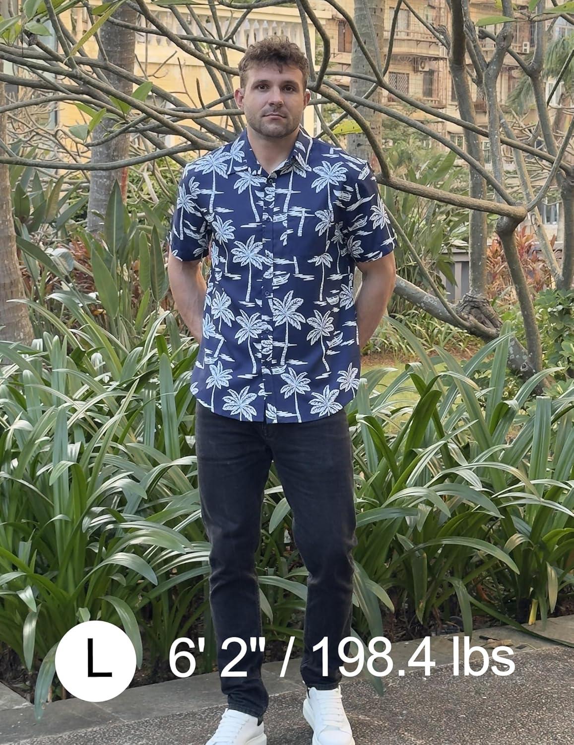 imageCOOFANDY Mens Casual Short Sleeve Shirts Summer Beach Shirt Button Down Textured Shirts Vacation Hawaiian ShirtsDark Blue Palm Tree