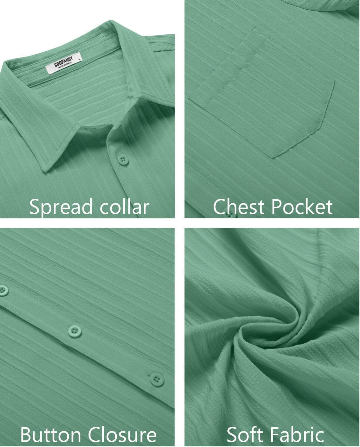 imageCOOFANDY Mens Casual Short Sleeve Shirts Summer Beach Shirt Button Down Textured Shirts Vacation Hawaiian ShirtsGray Green