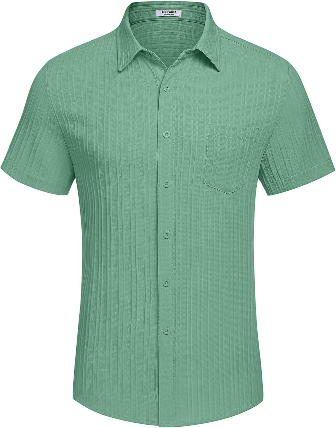 imageCOOFANDY Mens Casual Short Sleeve Shirts Summer Beach Shirt Button Down Textured Shirts Vacation Hawaiian ShirtsGray Green