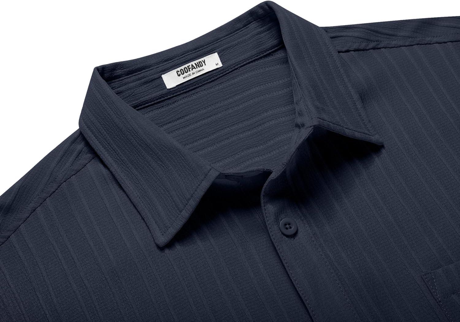 imageCOOFANDY Mens Casual Short Sleeve Shirts Summer Beach Shirt Button Down Textured Shirts Vacation Hawaiian ShirtsIndigo