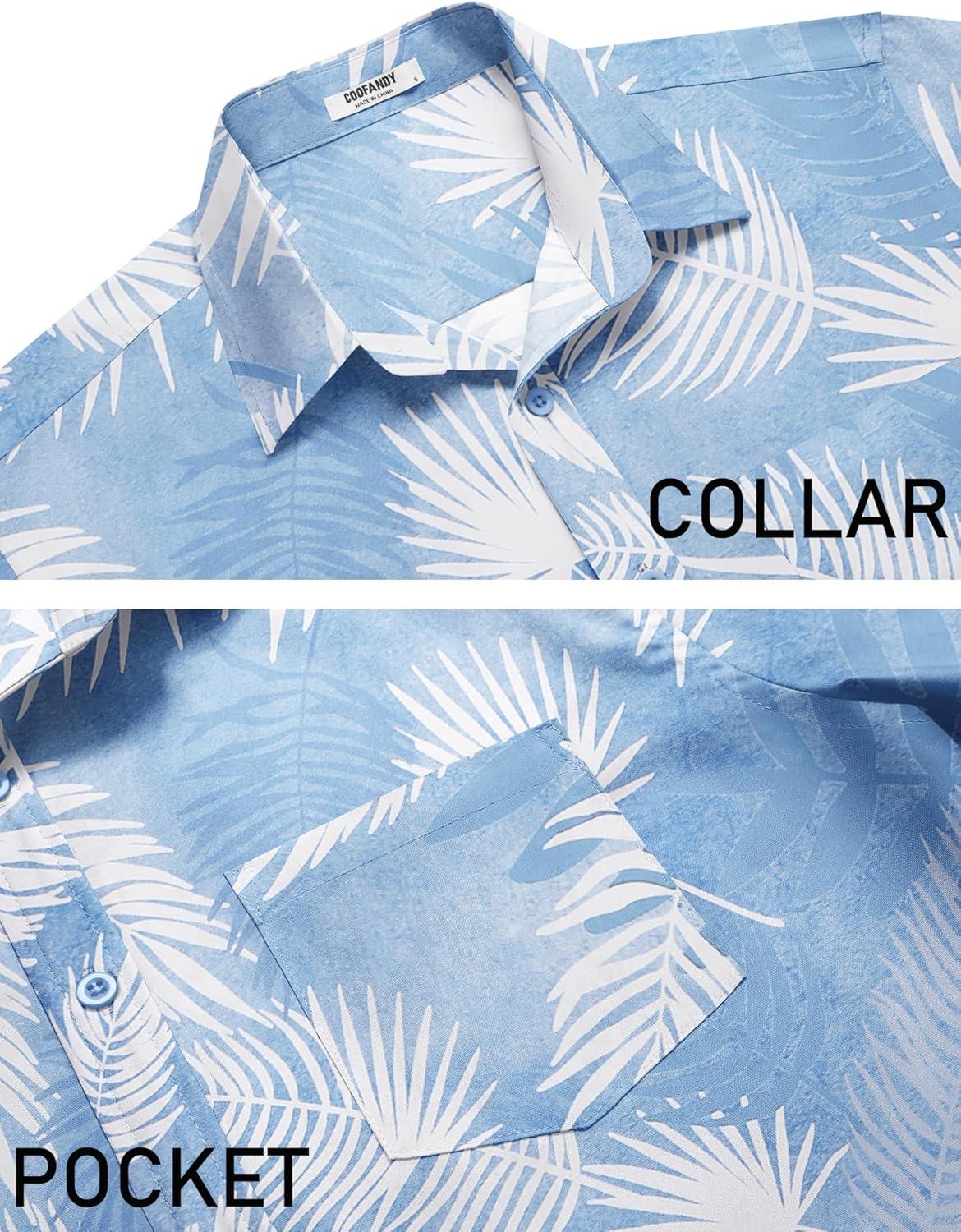 imageCOOFANDY Mens Casual Short Sleeve Shirts Summer Beach Shirt Button Down Textured Shirts Vacation Hawaiian ShirtsLight Blue Plam Leaf