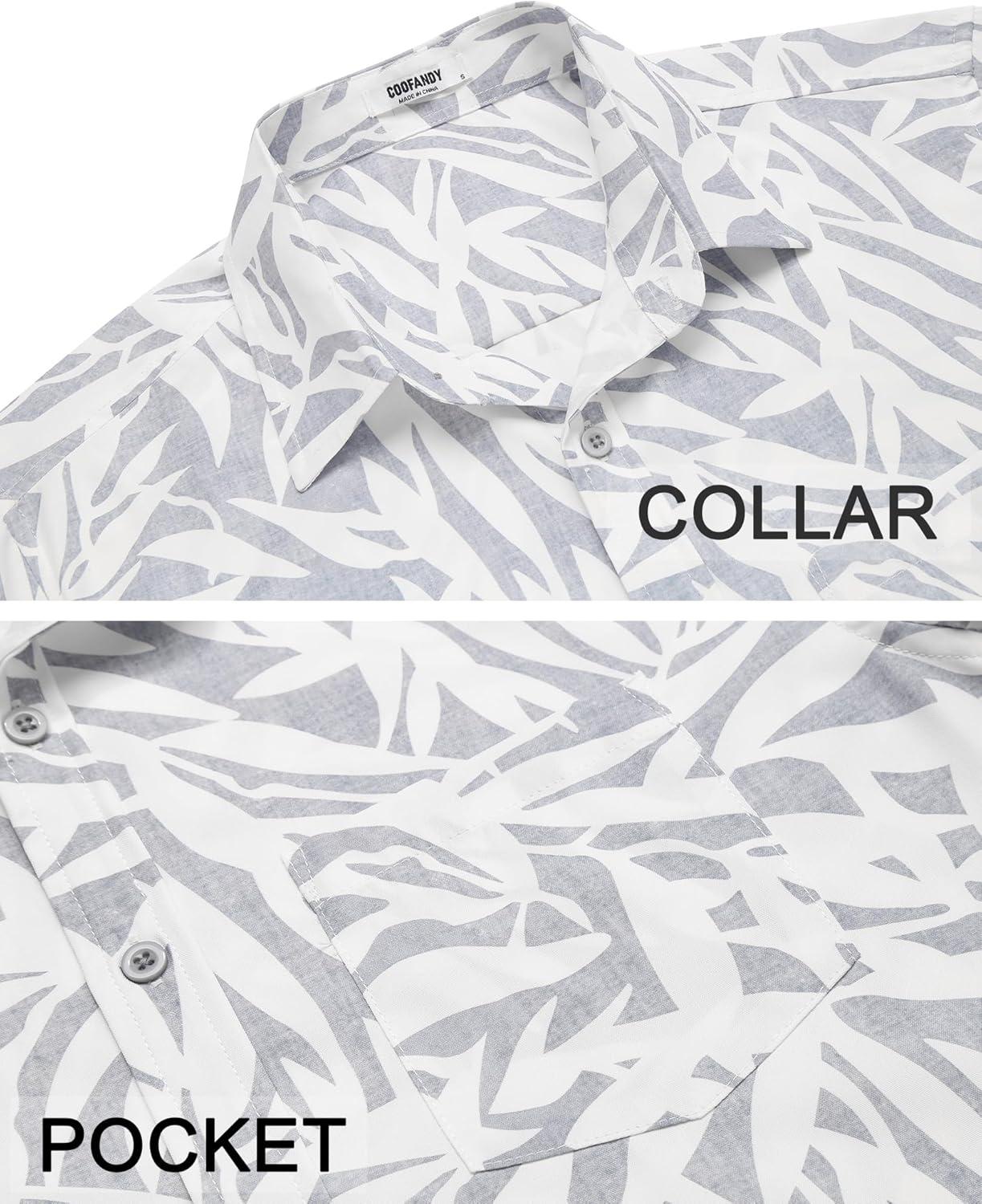 imageCOOFANDY Mens Casual Short Sleeve Shirts Summer Beach Shirt Button Down Textured Shirts Vacation Hawaiian ShirtsLight Blue White Leaf