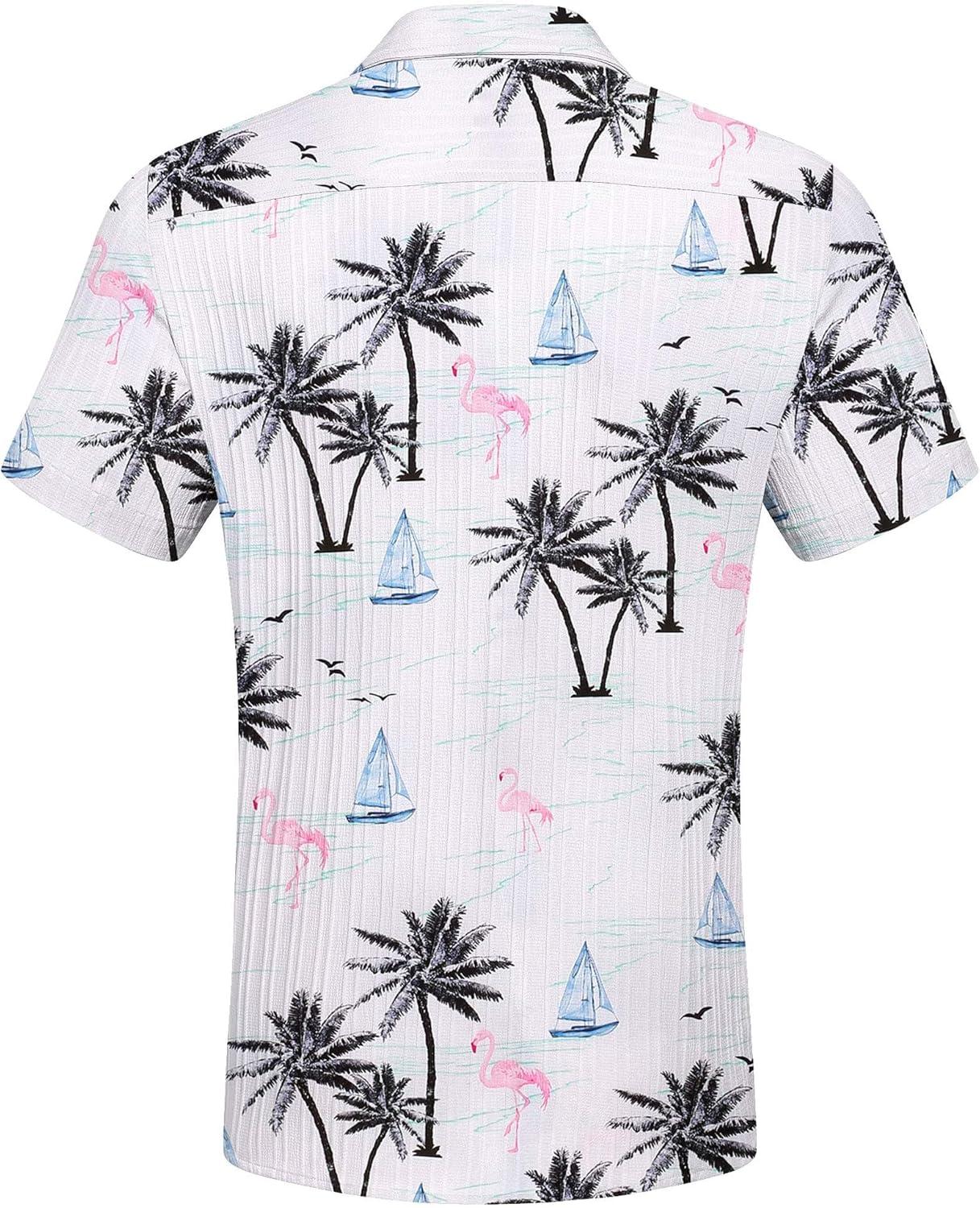 imageCOOFANDY Mens Casual Short Sleeve Shirts Summer Beach Shirt Button Down Textured Shirts Vacation Hawaiian ShirtsLight Blueisland