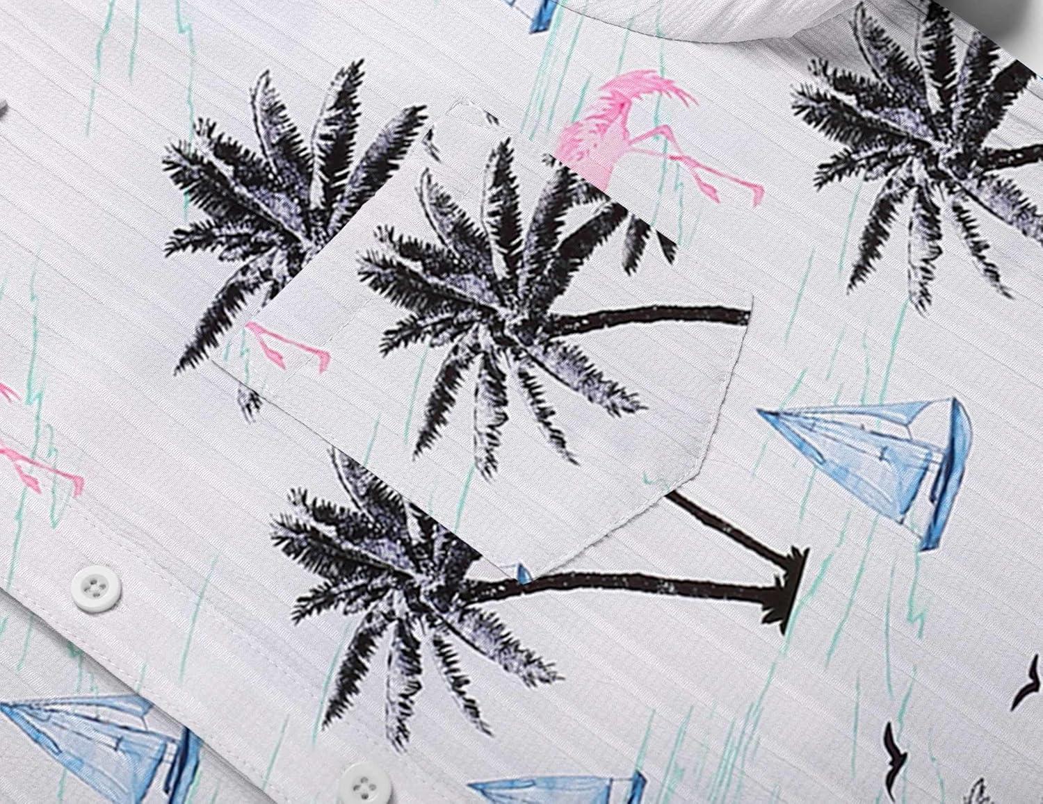 imageCOOFANDY Mens Casual Short Sleeve Shirts Summer Beach Shirt Button Down Textured Shirts Vacation Hawaiian ShirtsLight Blueisland