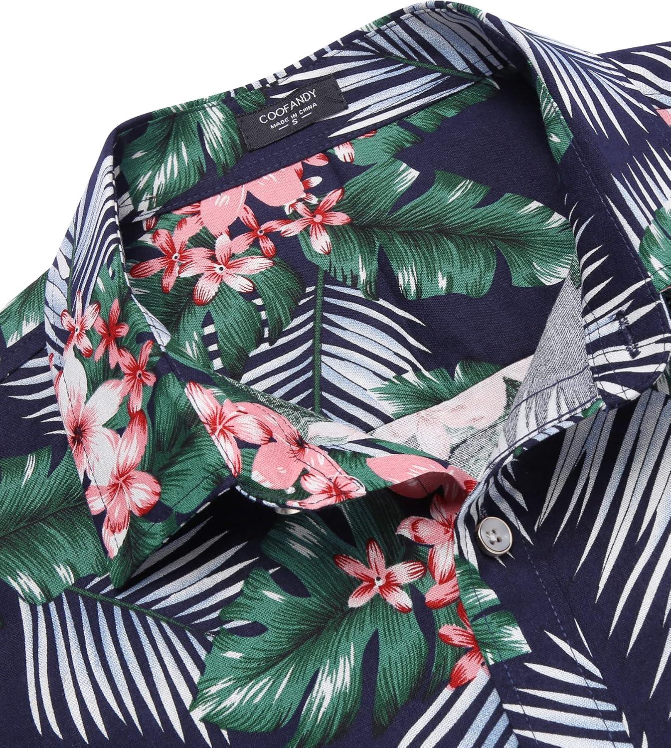 imageCOOFANDY Mens Casual Short Sleeve Shirts Summer Beach Shirt Button Down Textured Shirts Vacation Hawaiian ShirtsNavy Blue Plam Leaf