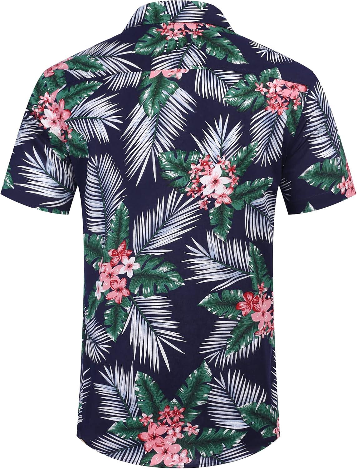 imageCOOFANDY Mens Casual Short Sleeve Shirts Summer Beach Shirt Button Down Textured Shirts Vacation Hawaiian ShirtsNavy Blue Plam Leaf