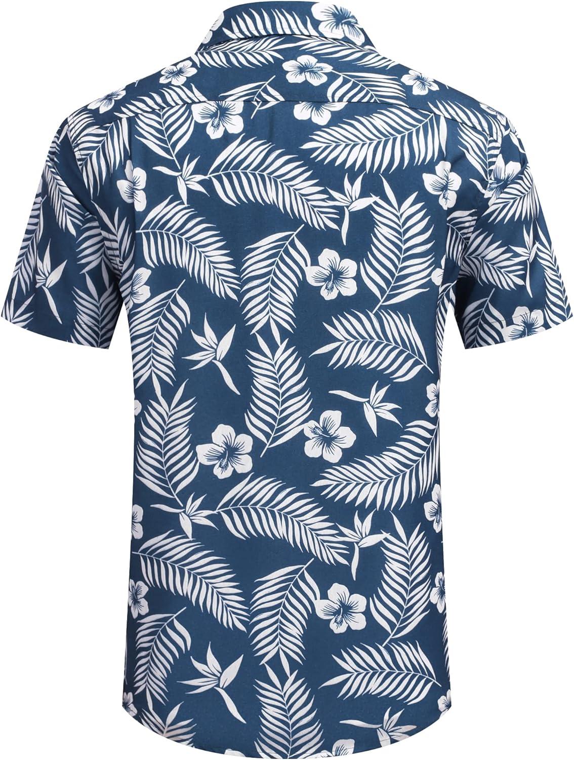imageCOOFANDY Mens Casual Short Sleeve Shirts Summer Beach Shirt Button Down Textured Shirts Vacation Hawaiian ShirtsNavy Blue White Leaf