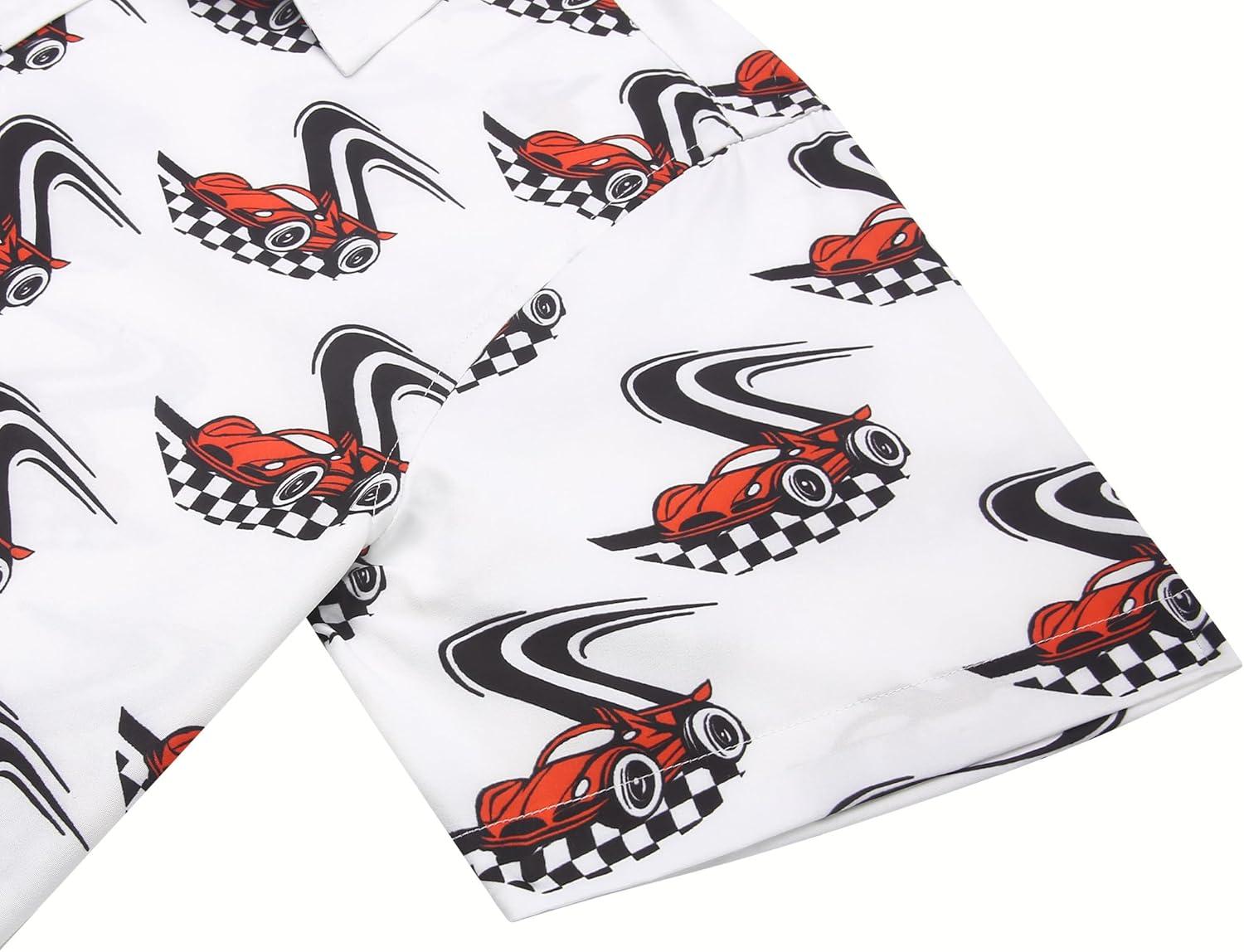 imageCOOFANDY Mens Casual Short Sleeve Shirts Summer Beach Shirt Button Down Textured Shirts Vacation Hawaiian ShirtsPassionate Racing