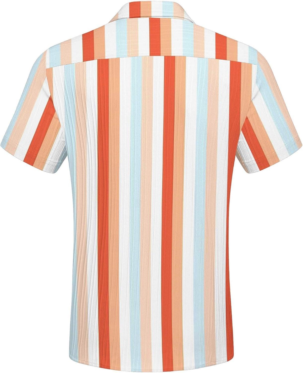 imageCOOFANDY Mens Casual Short Sleeve Shirts Summer Beach Shirt Button Down Textured Shirts Vacation Hawaiian ShirtsRainbow Stripes