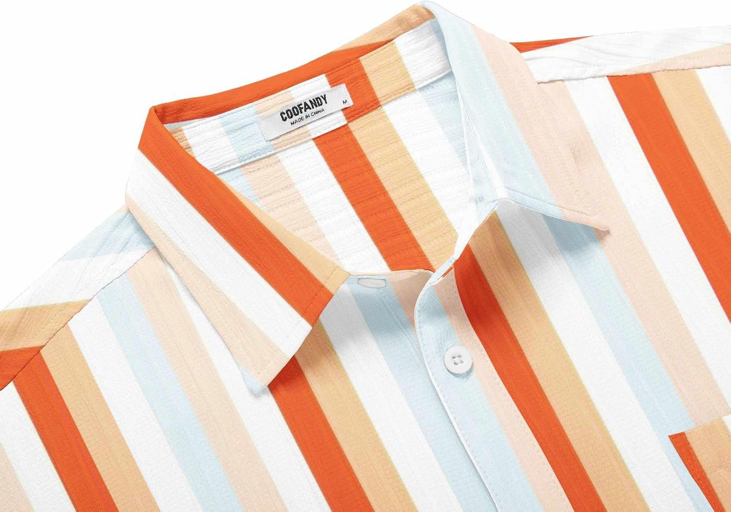 imageCOOFANDY Mens Casual Short Sleeve Shirts Summer Beach Shirt Button Down Textured Shirts Vacation Hawaiian ShirtsRainbow Stripes