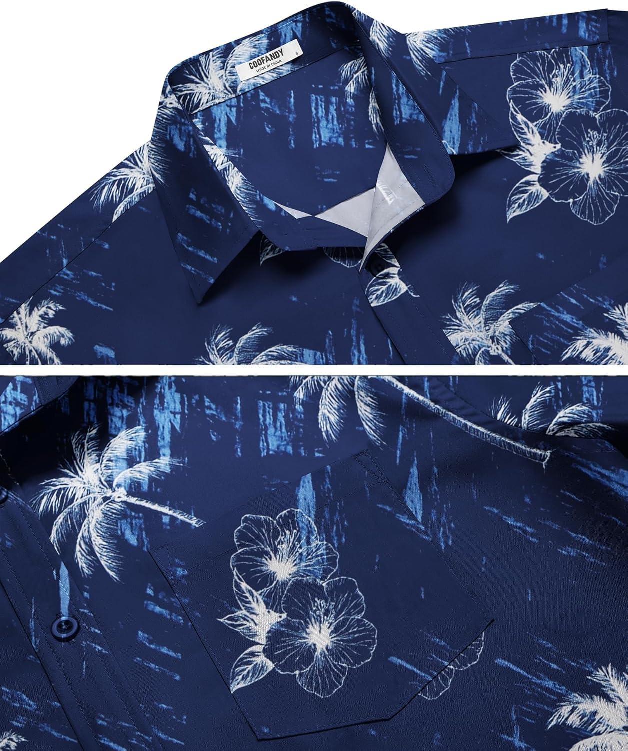imageCOOFANDY Mens Casual Short Sleeve Shirts Summer Beach Shirt Button Down Textured Shirts Vacation Hawaiian ShirtsRoyal Blue Palm Tree