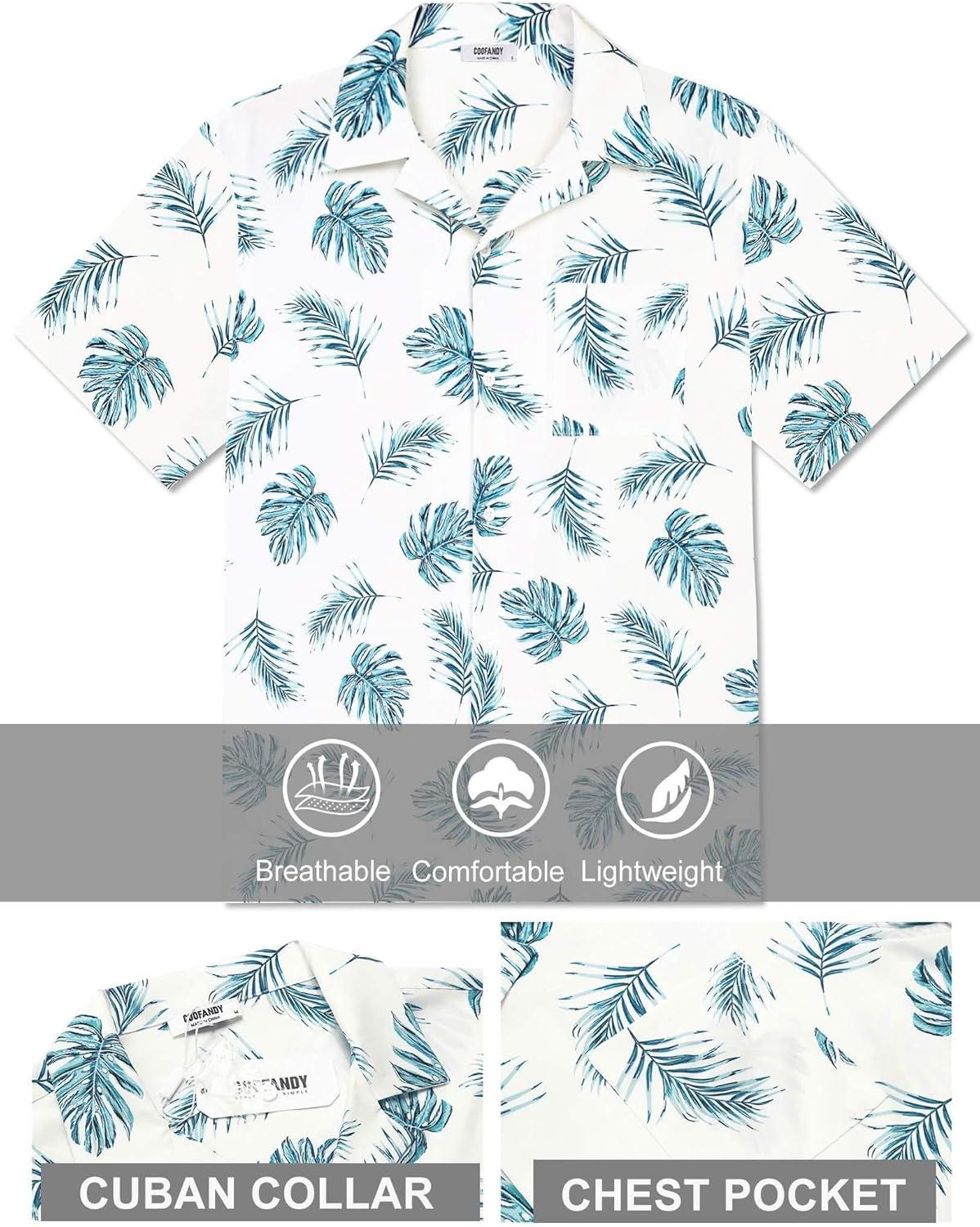 imageCOOFANDY Mens Casual Short Sleeve Shirts Summer Beach Shirt Button Down Textured Shirts Vacation Hawaiian ShirtsWhite Palm Leaf
