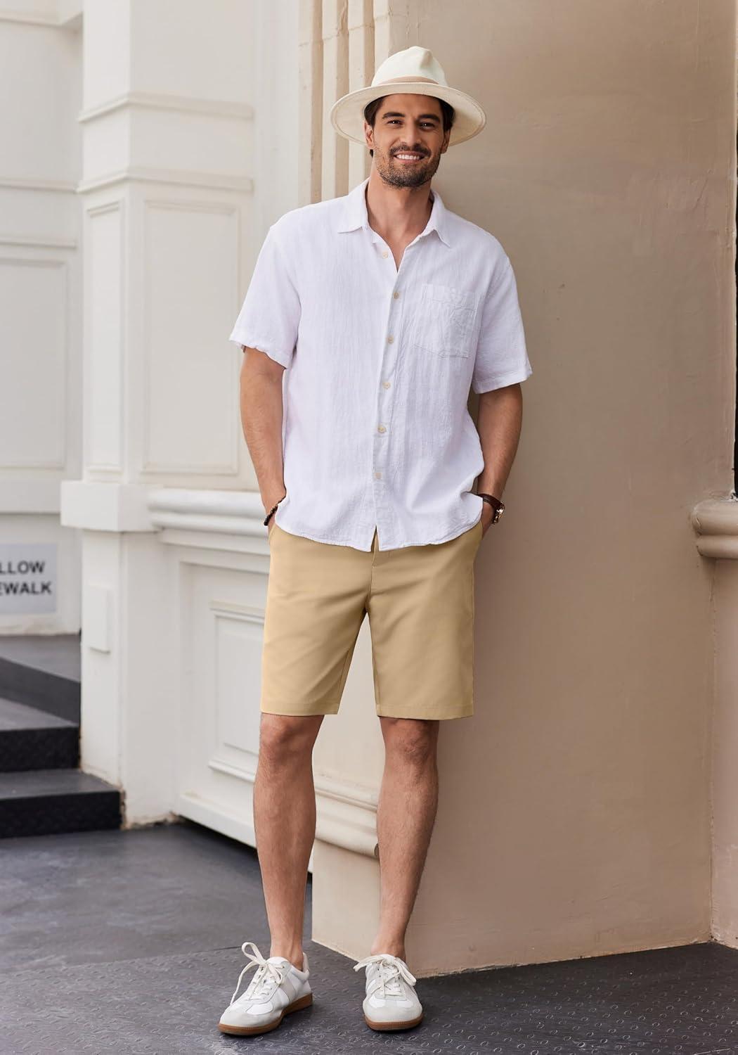 imageCOOFANDY Mens Casual Shorts 9 Inch Flat Front Lightweight Summer Beach Vacation ShortsKhaki