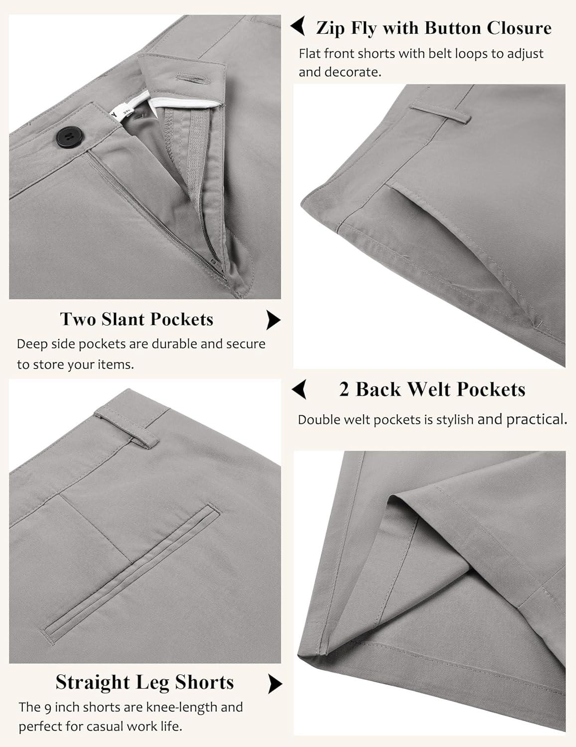 imageCOOFANDY Mens Casual Shorts 9 Inch Flat Front Lightweight Summer Beach Vacation ShortsLight Grey