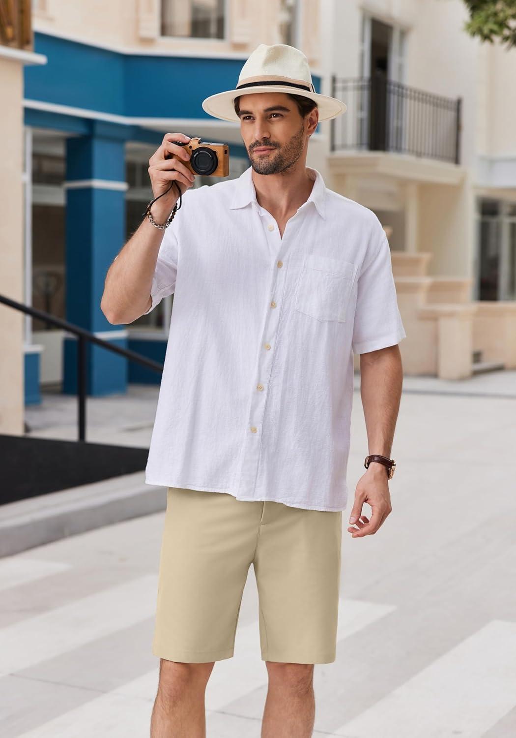 imageCOOFANDY Mens Casual Shorts 9 Inch Flat Front Lightweight Summer Beach Vacation ShortsLight Khaki