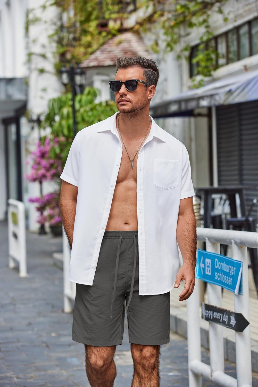 imageCOOFANDY Mens Casual Shorts Elastic Waist Drawstring Lightweight Dry Quick Summer Beach ShortsDark Grey