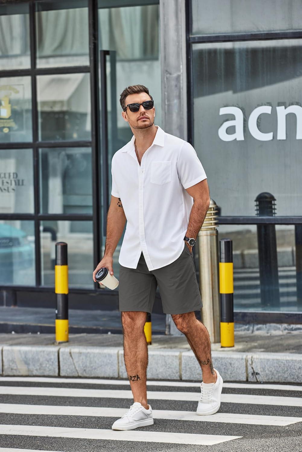 imageCOOFANDY Mens Casual Shorts Elastic Waist Drawstring Lightweight Dry Quick Summer Beach ShortsDark Grey