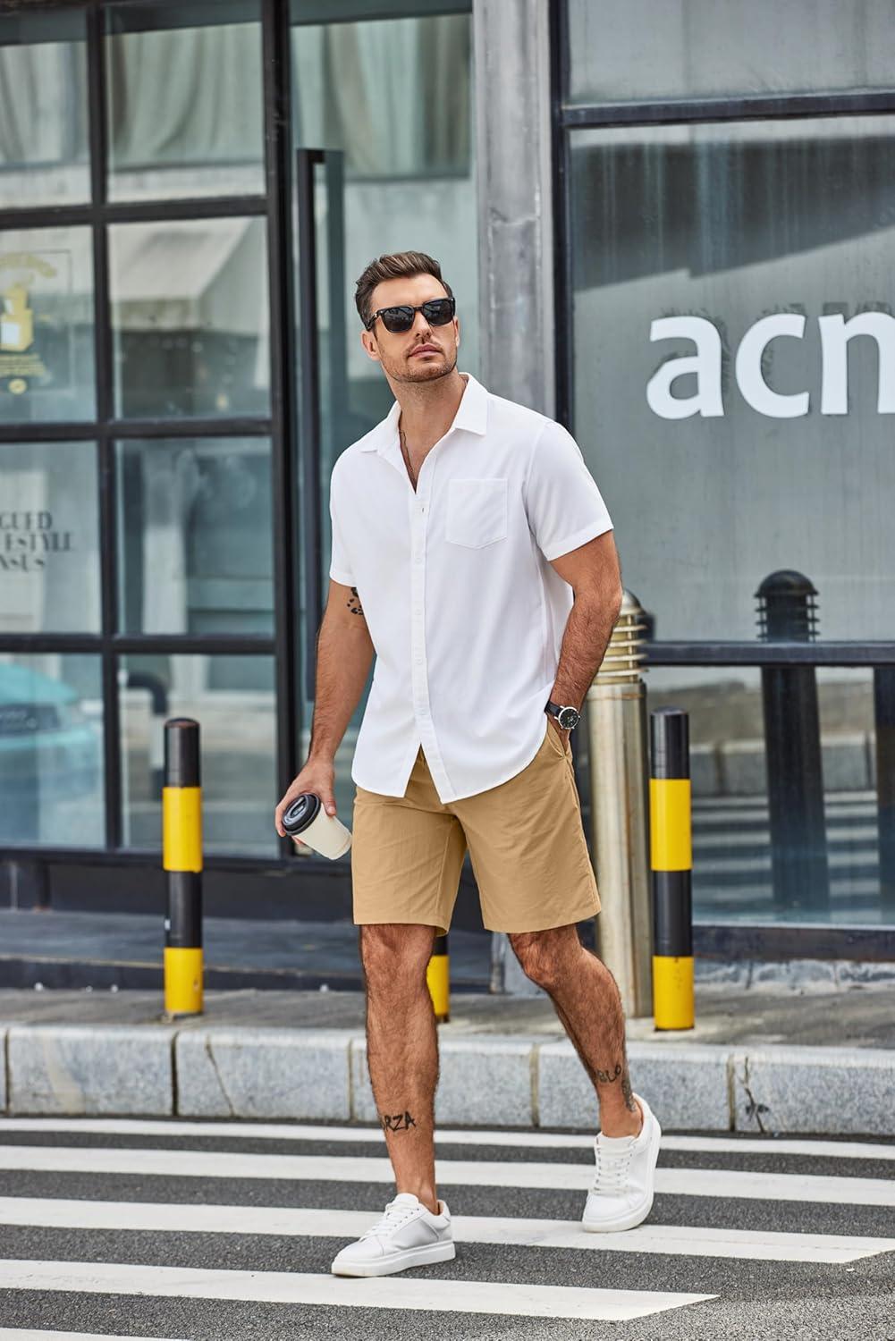 imageCOOFANDY Mens Casual Shorts Elastic Waist Drawstring Lightweight Dry Quick Summer Beach ShortsDark Khaki