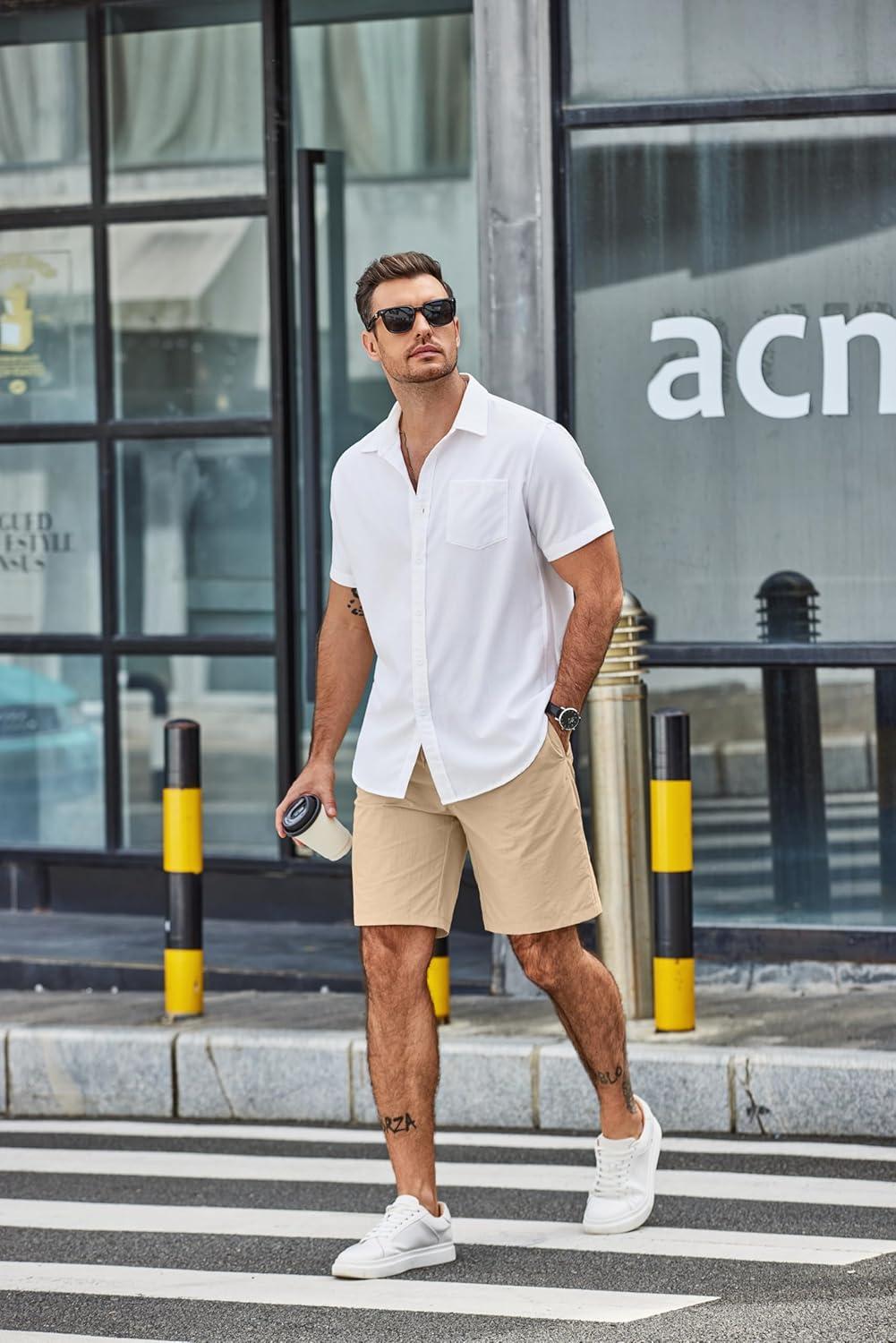 imageCOOFANDY Mens Casual Shorts Elastic Waist Drawstring Lightweight Dry Quick Summer Beach ShortsLight Khaki