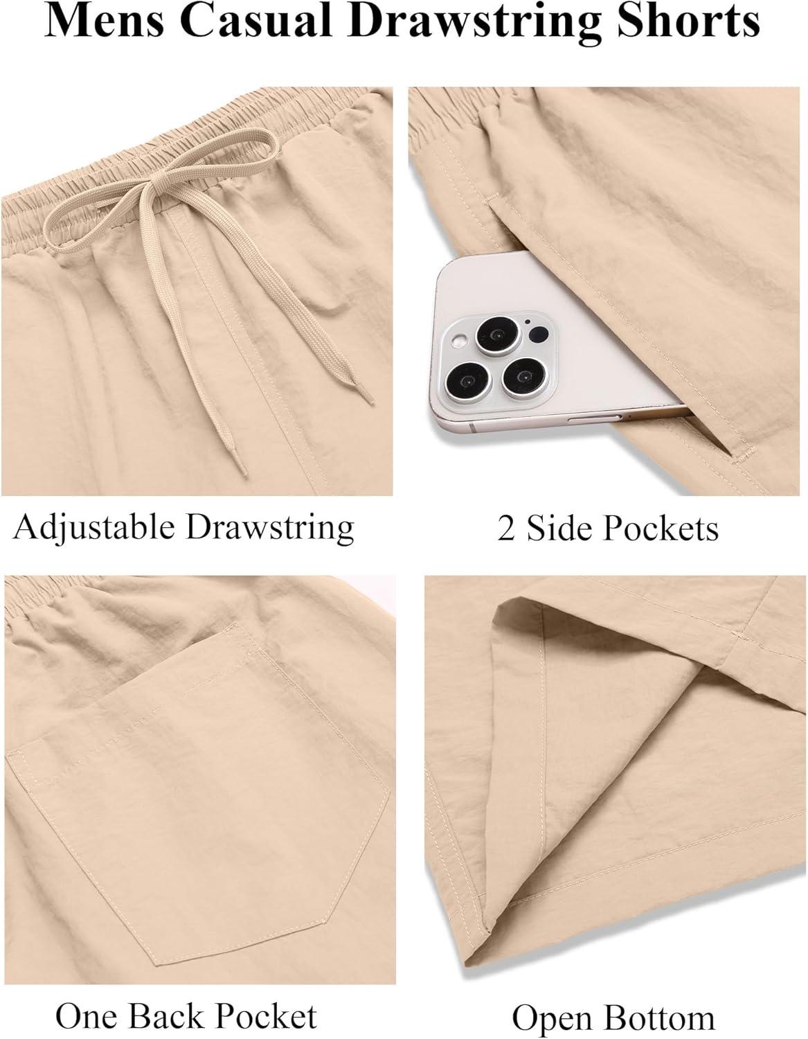imageCOOFANDY Mens Casual Shorts Elastic Waist Drawstring Lightweight Dry Quick Summer Beach ShortsLight Khaki