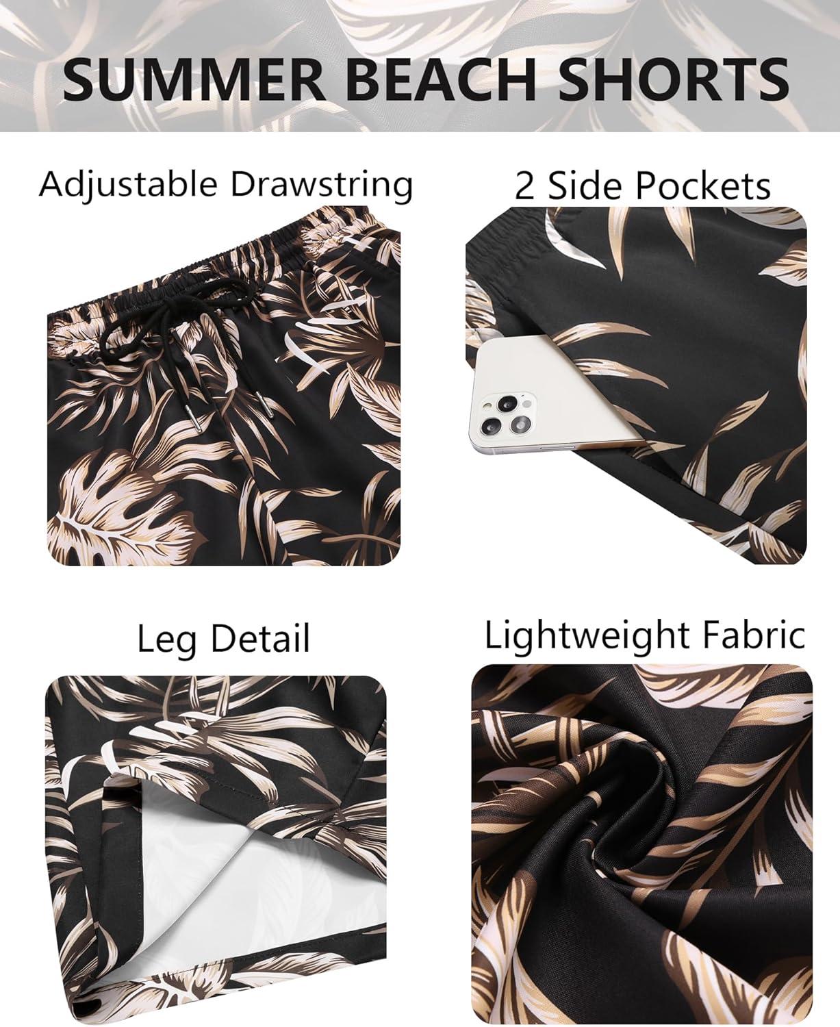 imageCOOFANDY Mens Casual Shorts Lightweight Elastic Waist Drawstring Summer Beach Shorts with PocketsBlackgolden Palm Tree