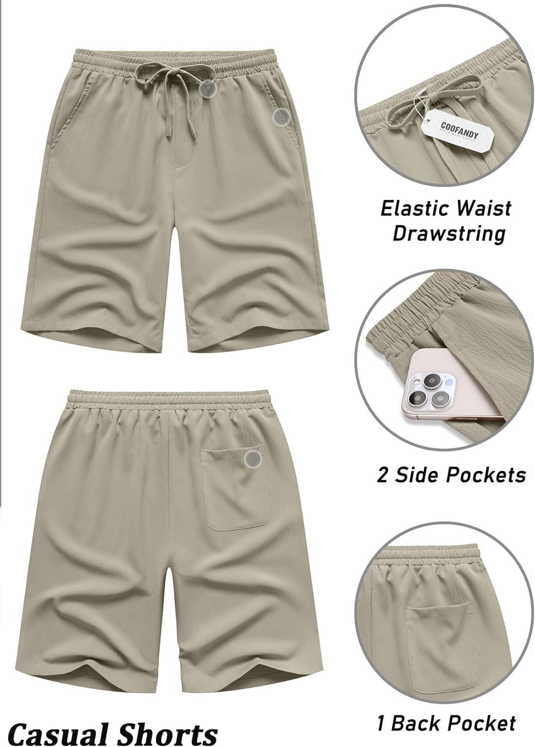 imageCOOFANDY Mens Casual Shorts Lightweight Elastic Waist Drawstring Summer Beach Shorts with PocketsLight Grey