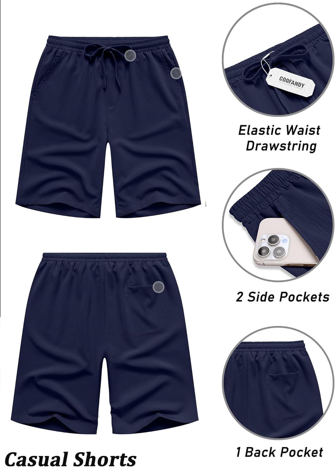 imageCOOFANDY Mens Casual Shorts Lightweight Elastic Waist Drawstring Summer Beach Shorts with PocketsNavy Blue